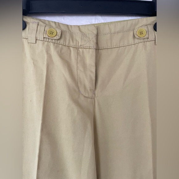 Anthropologie Elevenses mustard wide leg cropped hem work pants, side pockets; 4 - Picture 3 of 6